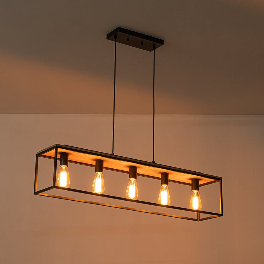 Chandelierias - Modern Farmhouse Rectangular Wood 5 - Light Caged Chandelier - Chandelier - 5 - Light - 