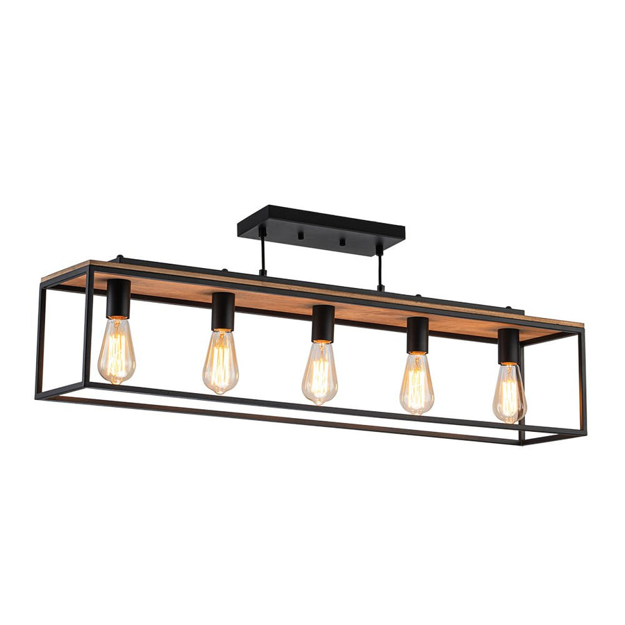 Chandelierias - Modern Farmhouse Rectangular Wood 5 - Light Caged Chandelier - Chandelier - 5 - Light - 