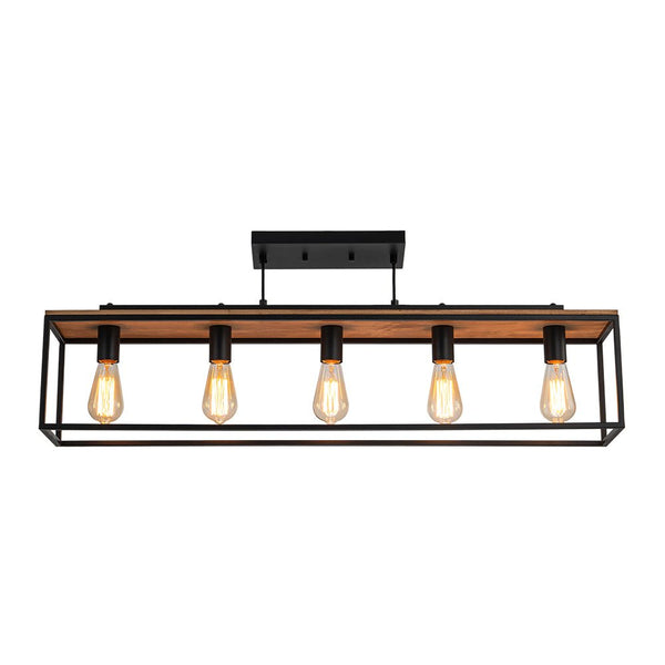 Chandelierias - Modern Farmhouse Rectangular Wood 5 - Light Caged Chandelier - Chandelier - 5 - Light - 