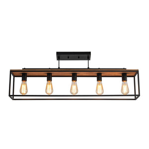 Chandelierias - Modern Farmhouse Rectangular Wood 5 - Light Caged Chandelier - Chandelier - 5 - Light - 