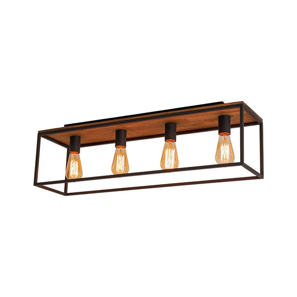 Chandelierias - Modern Farmhouse Wood Rectangle Cage Semi - Flush Mount - Semi Flush - Black - 4 Bulbs