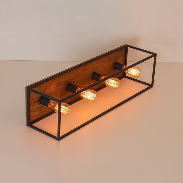 Chandelierias - Modern Farmhouse Wood Rectangle Cage Semi - Flush Mount - Semi Flush - Black - 4 Bulbs