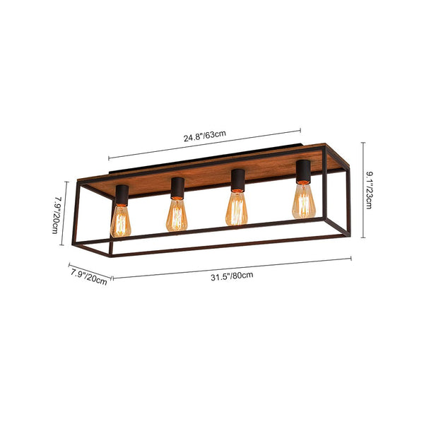Chandelierias - Modern Farmhouse Wood Rectangle Cage Semi - Flush Mount - Semi Flush - Black - 4 Bulbs