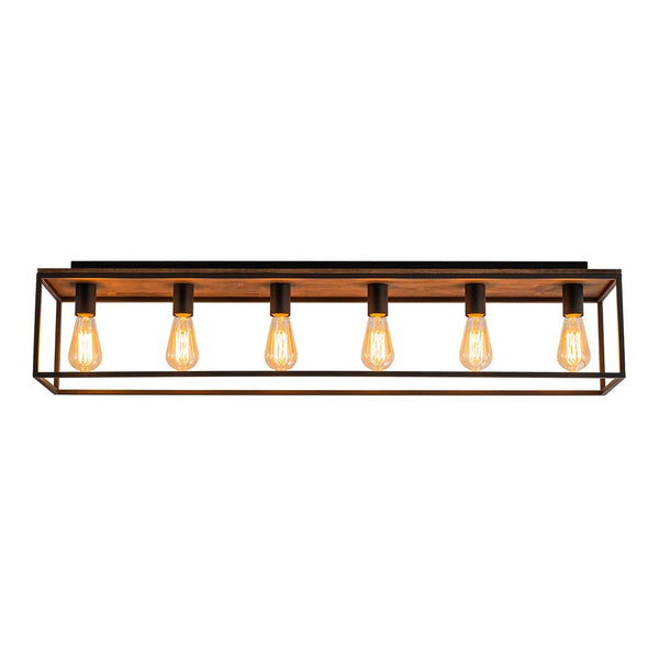 Chandelierias - Modern Farmhouse Wood Rectangle Cage Semi - Flush Mount - Semi Flush - Black - 5 Bulbs