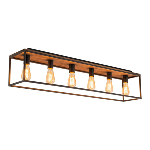 Chandelierias - Modern Farmhouse Wood Rectangle Cage Semi - Flush Mount - Semi Flush - Black - 5 Bulbs