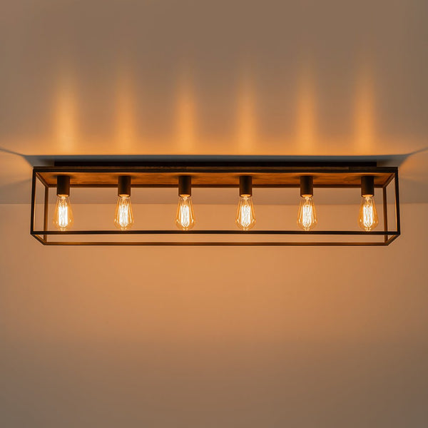Chandelierias - Modern Farmhouse Wood Rectangle Cage Semi - Flush Mount - Semi Flush - Black - 5 Bulbs