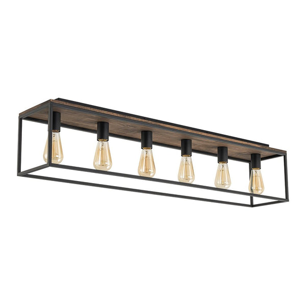 Chandelierias - Modern Farmhouse Wood Rectangle Cage Semi - Flush Mount - Semi Flush - Black - 5 Bulbs