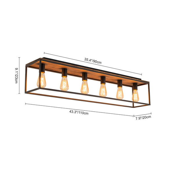 Chandelierias - Modern Farmhouse Wood Rectangle Cage Semi - Flush Mount - Semi Flush - Black - 6 Bulbs