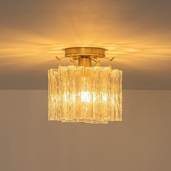 Chandelierias-Modern Glam 1-Light Tronchi Murano Glass Stacked Semi-flush Mount-Semi Flush-Brushed Brass-