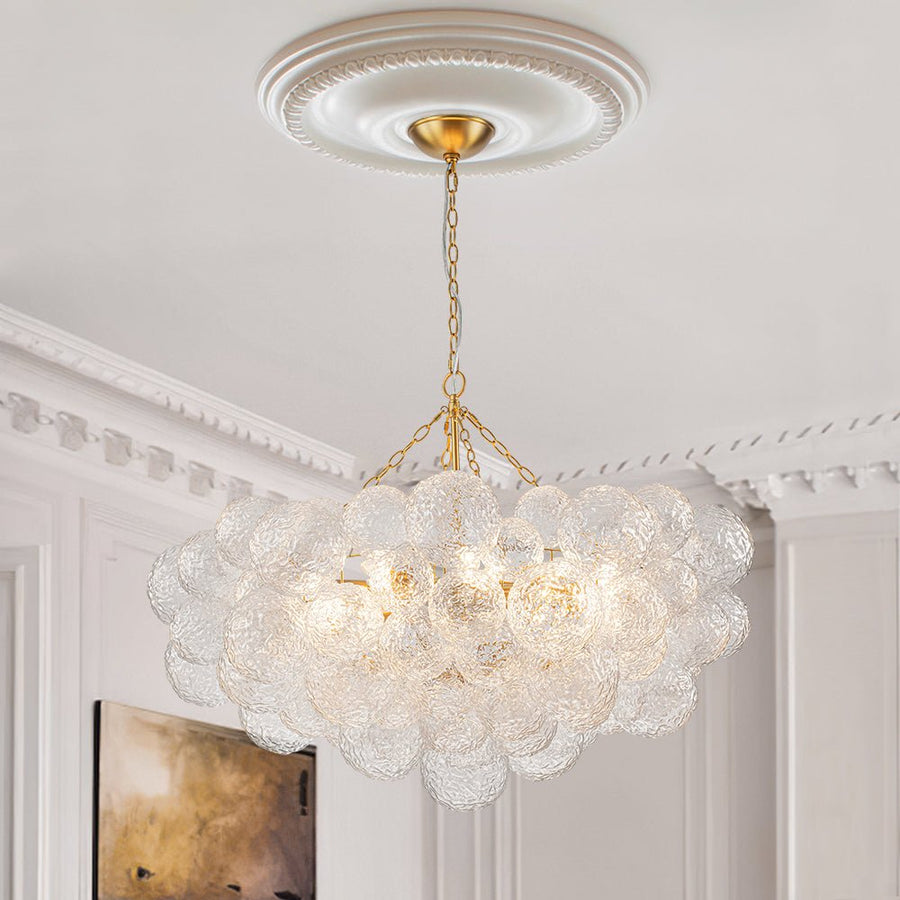 Chandelierias - Modern Glam 15 - Light Water Patterned Glass Bubble Chandelier - Chandelier - Brushed Brass - 