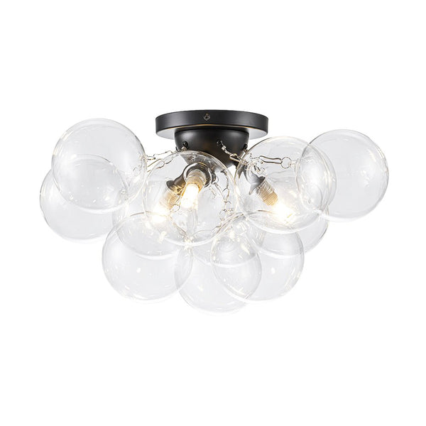 Chandelierias - Modern Glam 3 - Light Hand - blown Glass Cluster Bubble Semi - flush Mount - Semi Flush - Black & Clear Glass - 