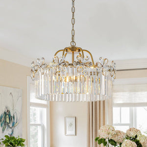 Chandelierias - Modern Glam 6 - Light Floral Crystal Drum Pendant - Chandeliers - Brass - 