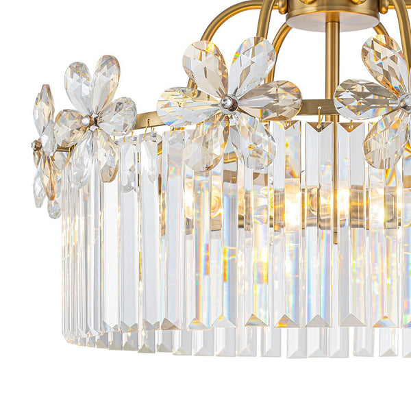 Chandelierias - Modern Glam 6 - Light Floral Crystal Drum Pendant - Chandeliers - Brass - 