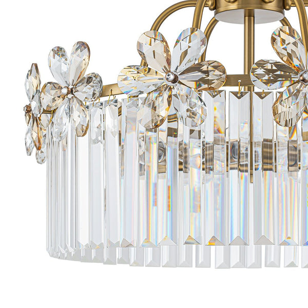 Chandelierias - Modern Glam 6 - Light Floral Crystal Drum Pendant - Chandeliers - Brass - 