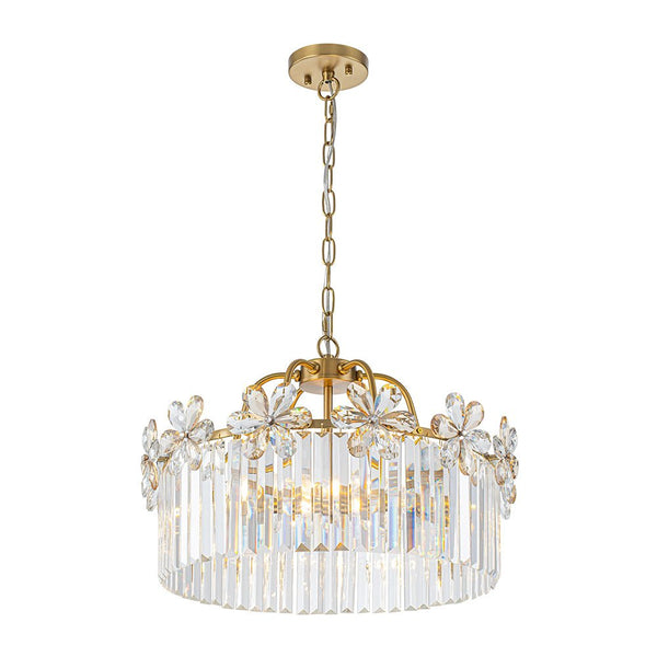 Chandelierias - Modern Glam 6 - Light Floral Crystal Drum Pendant - Chandeliers - Brass - 