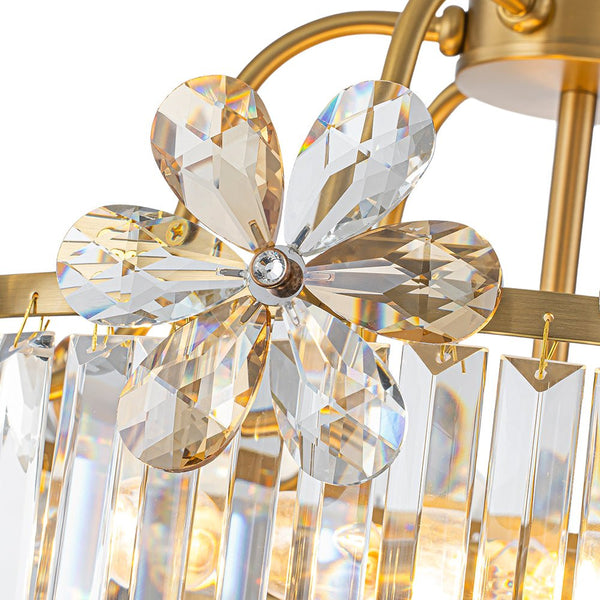 Chandelierias - Modern Glam 6 - Light Floral Crystal Drum Pendant - Chandeliers - Brass - 