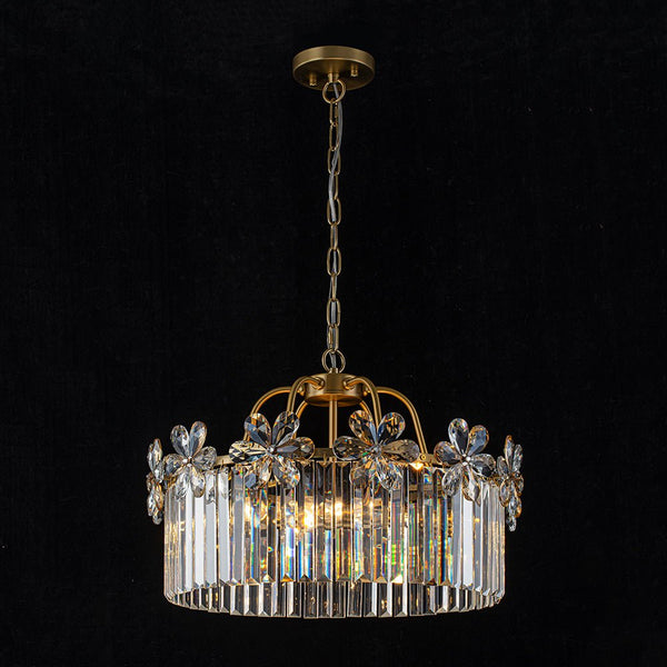 Chandelierias - Modern Glam 6 - Light Floral Crystal Drum Pendant - Chandeliers - Brass - 