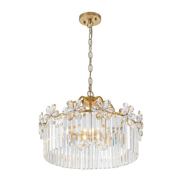 Chandelierias - Modern Glam 6 - Light Floral Crystal Drum Pendant - Chandeliers - Brass - 