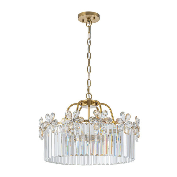Chandelierias - Modern Glam 6 - Light Floral Crystal Drum Pendant - Chandeliers - Brass - 