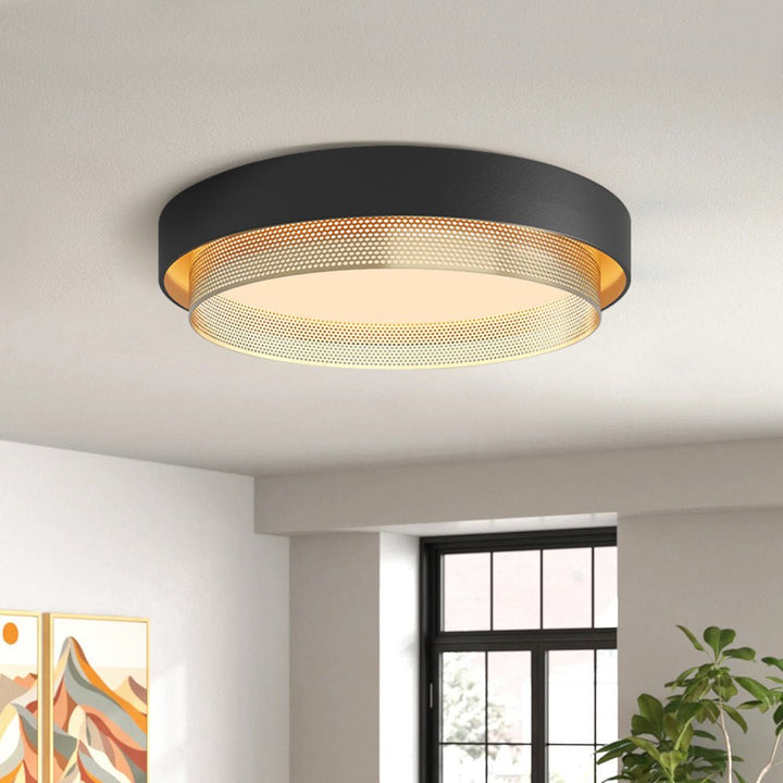 Chandelierias-Modern Gold Mesh Tiered LED Round Ceiling Light-Flush Mount-Black-