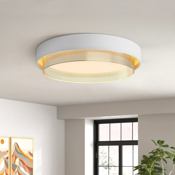 Chandelierias - Modern Gold Mesh Tiered LED Round Ceiling Light - Flush Mount - White - 3000K