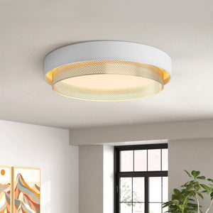 Chandelierias-Modern Gold Mesh Tiered LED Round Ceiling Light-Flush Mount-White (Back order & Arrive in 3-4 Weeks)-