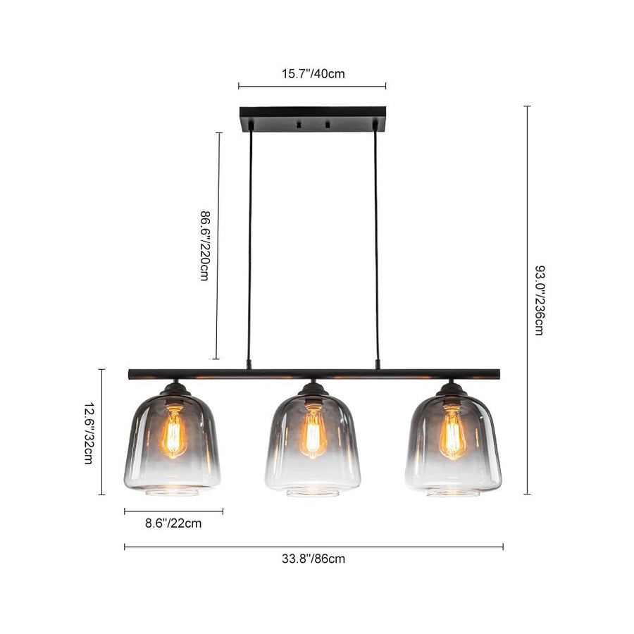 Chandelierias - Modern Gradient Gray Bell Glass 3 - Light Kitchen Island Chandelier - Chandelier - Matte Black - 