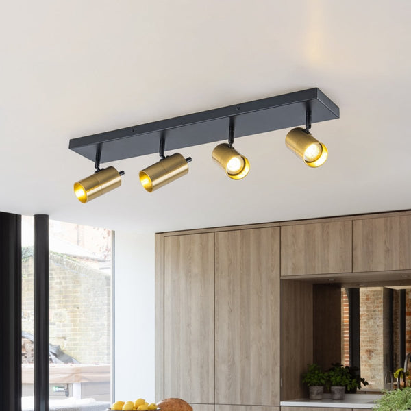 Chandelierias-Modern Industrial 4-Light Directional Spotlight Semi-flush Mount-Semi Flush-Black & Brass-