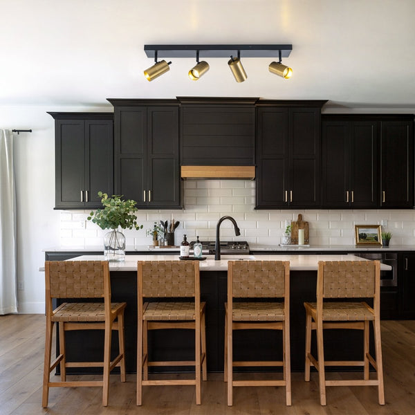 Chandelierias-Modern Industrial 4-Light Directional Spotlight Semi-flush Mount-Semi Flush-Black & Brass-