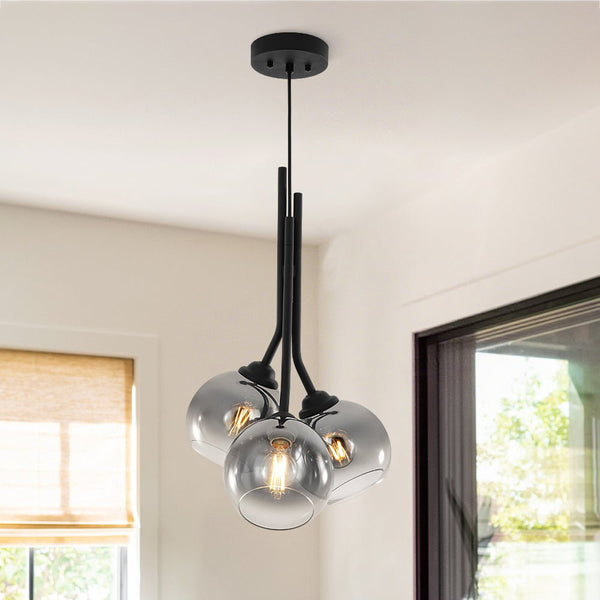 Chandelierias - Modern Linear 3 - Light Mirror Gradient Glass Pendant - Pendants - Matte Black - 