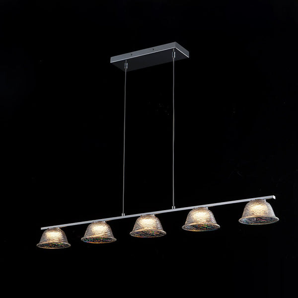 Chandelierias - Modern Linear 5 - Light Iridescent Bell Glass Chandelier - Pendant - Chrome - 