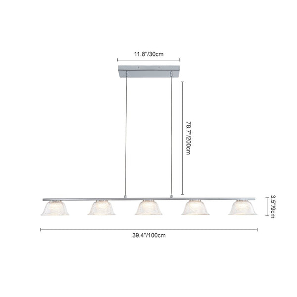 Chandelierias - Modern Linear 5 - Light Iridescent Bell Glass Chandelier - Pendant - Chrome - 