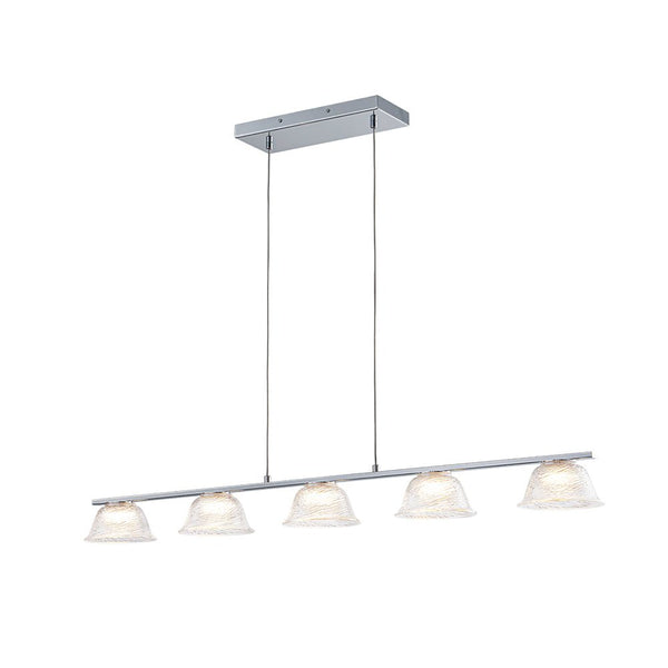 Chandelierias - Modern Linear 5 - Light Iridescent Bell Glass Chandelier - Pendant - Chrome - 