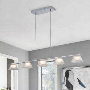 Chandelierias - Modern Linear 5 - Light Iridescent Bell Glass Chandelier - Pendant - Chrome - 