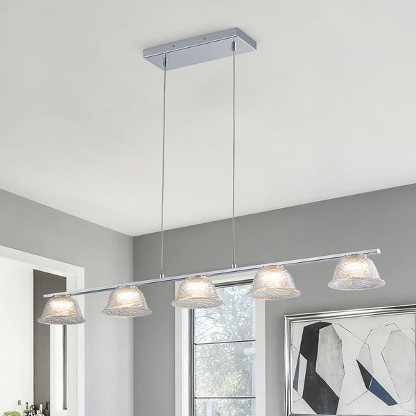 Chandelierias - Modern Linear 5 - Light Iridescent Bell Glass Chandelier - Pendant - Chrome - 
