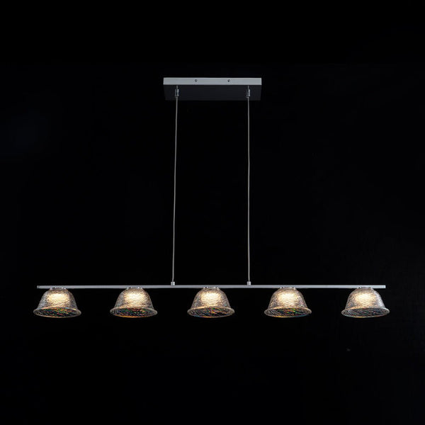 Chandelierias - Modern Linear 5 - Light Iridescent Bell Glass Chandelier - Pendant - Chrome - 