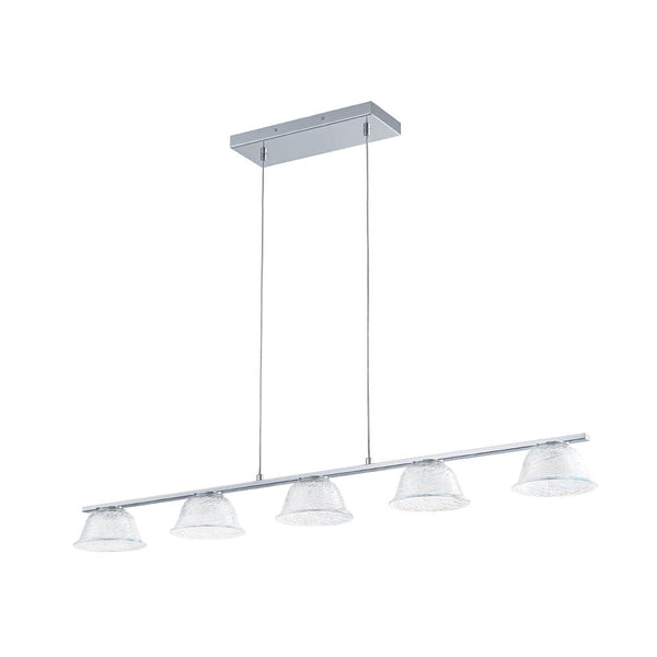 Chandelierias - Modern Linear 5 - Light Iridescent Bell Glass Chandelier - Pendant - Chrome - 