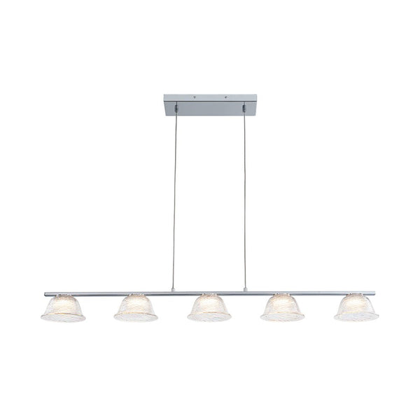 Chandelierias - Modern Linear 5 - Light Iridescent Bell Glass Chandelier - Pendant - Chrome - 