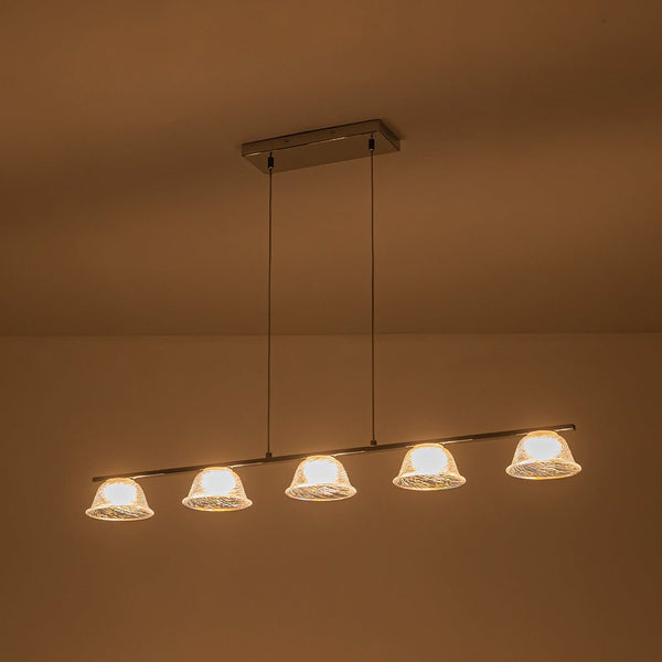 Chandelierias - Modern Linear 5 - Light Iridescent Bell Glass Chandelier - Pendant - Chrome - 