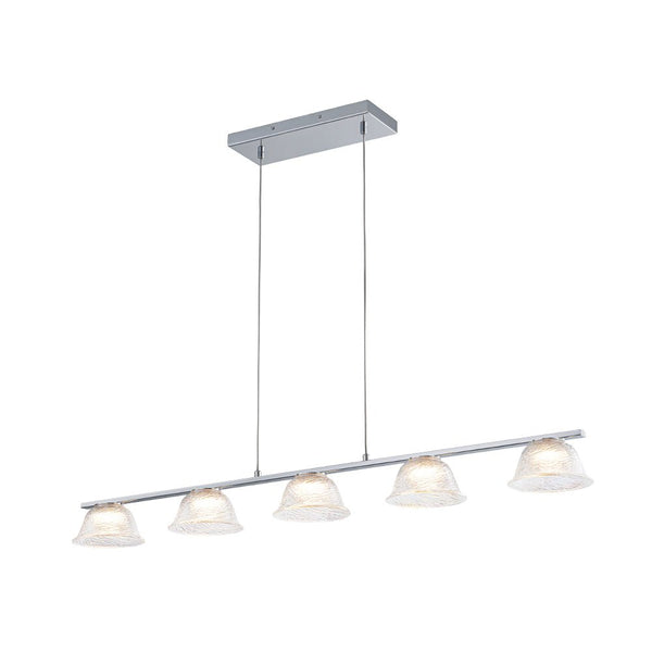 Chandelierias - Modern Linear 5 - Light Iridescent Bell Glass Chandelier - Pendant - Chrome - 