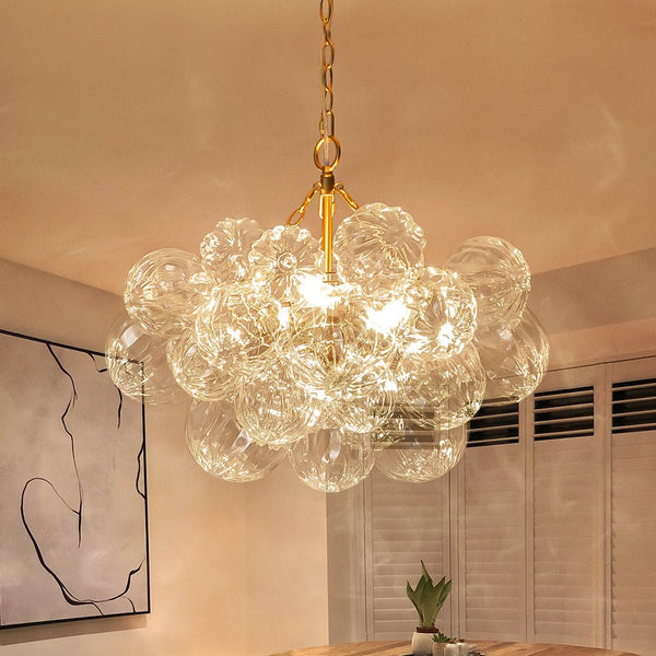 Chandelierias-Modern Petals Textured Glass Cluster Bubble Chandelier-Chandeliers-Brass-3 Bulbs