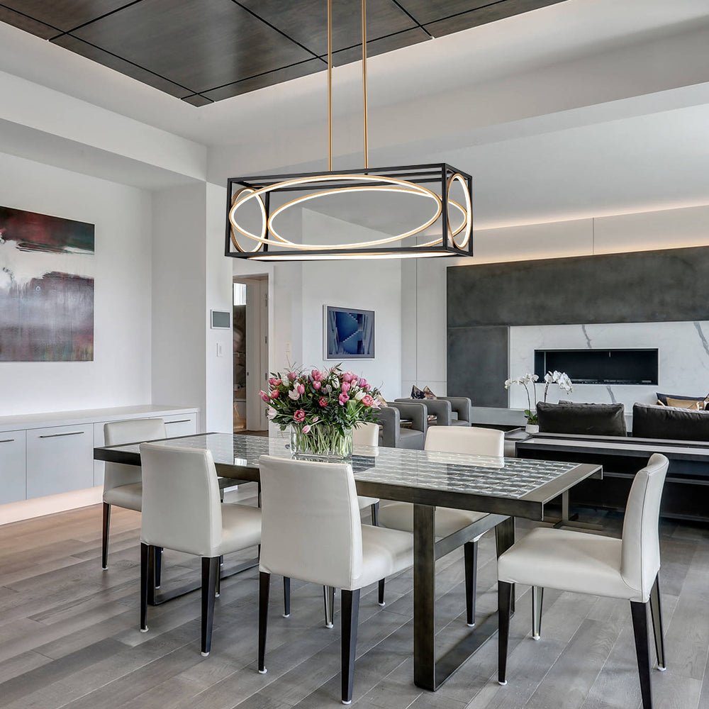 Modern Rectangle Metal Frame Dimmable LED Chandelier | Chandelierias