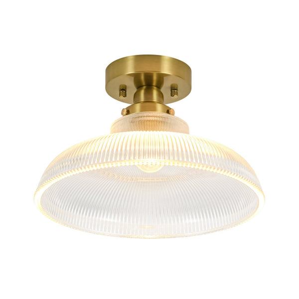 Chandelierias-Modern Ribbed Glass Brass Single-Light Semi-flush Mount-Semi Flush-Brass-