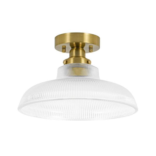 Chandelierias-Modern Ribbed Glass Brass Single-Light Semi-flush Mount-Semi Flush-Brass-