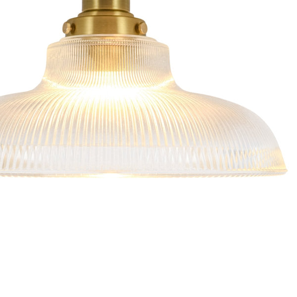 Chandelierias-Modern Ribbed Glass Brass Single-Light Semi-flush Mount-Semi Flush-Brass-