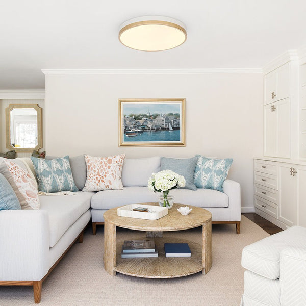 Chandelierias - Modern Round Color - contrasting Dimmable LED Flush Mount Ceiling Light - Flush Mount - 15.7 in - Gold & White