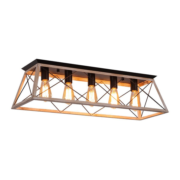 Chandelierias - Modern Rustic 5 - Light Rectangle Cage Grid Semi - Flush Mount - Flush Mount - Matte Black - 
