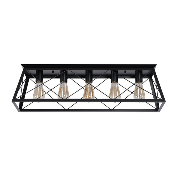 Chandelierias - Modern Rustic 5 - Light Rectangle Cage Grid Semi - Flush Mount - Flush Mount - Matte Black - 