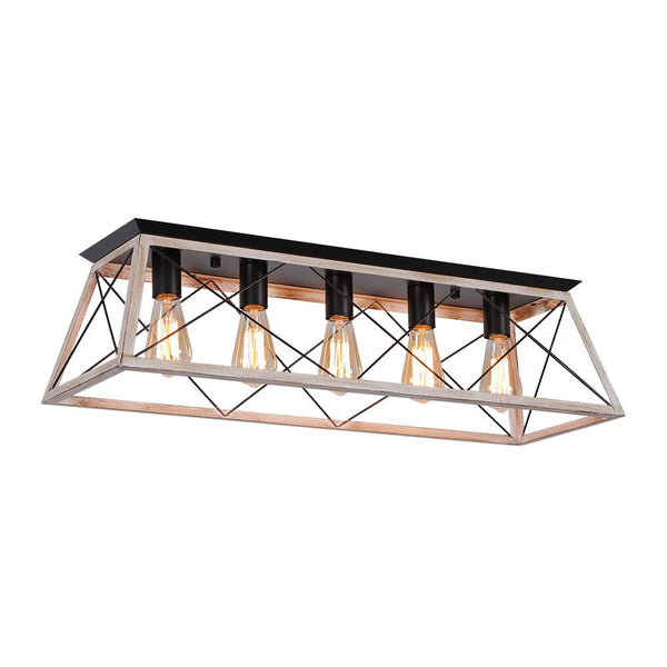 Chandelierias - Modern Rustic 5 - Light Rectangle Cage Grid Semi - Flush Mount - Flush Mount - Matte Black - 