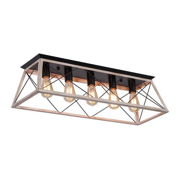 Chandelierias - Modern Rustic 5 - Light Rectangle Cage Grid Semi - Flush Mount - Flush Mount - Matte Black - 
